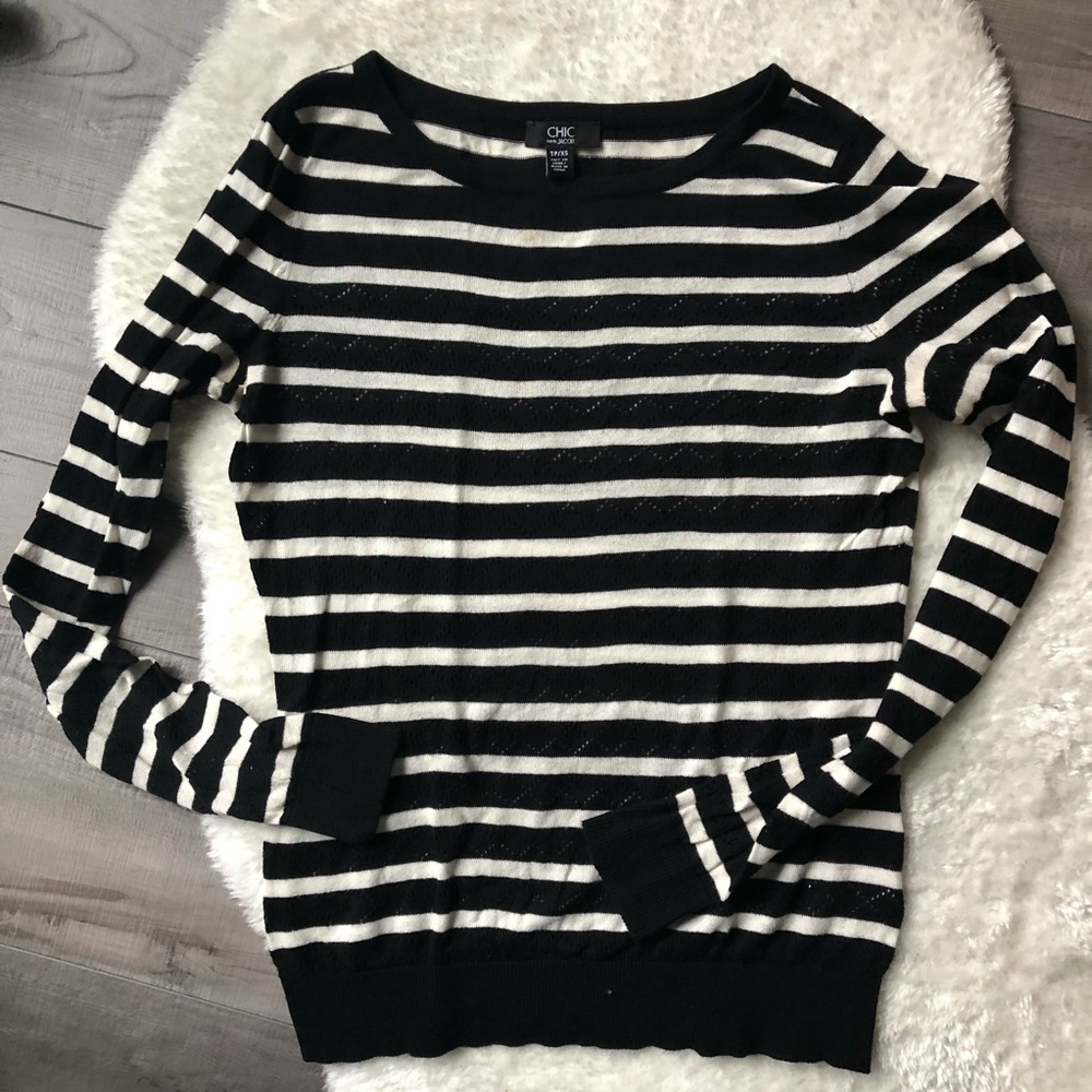Chic Jacob Striped Knit Long Sleeve Top XS - Picture 2 of 6